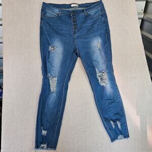 Celebrity Ace Distressed Jeans Womens 20 Stretch Button Fly Denim Raw Hem